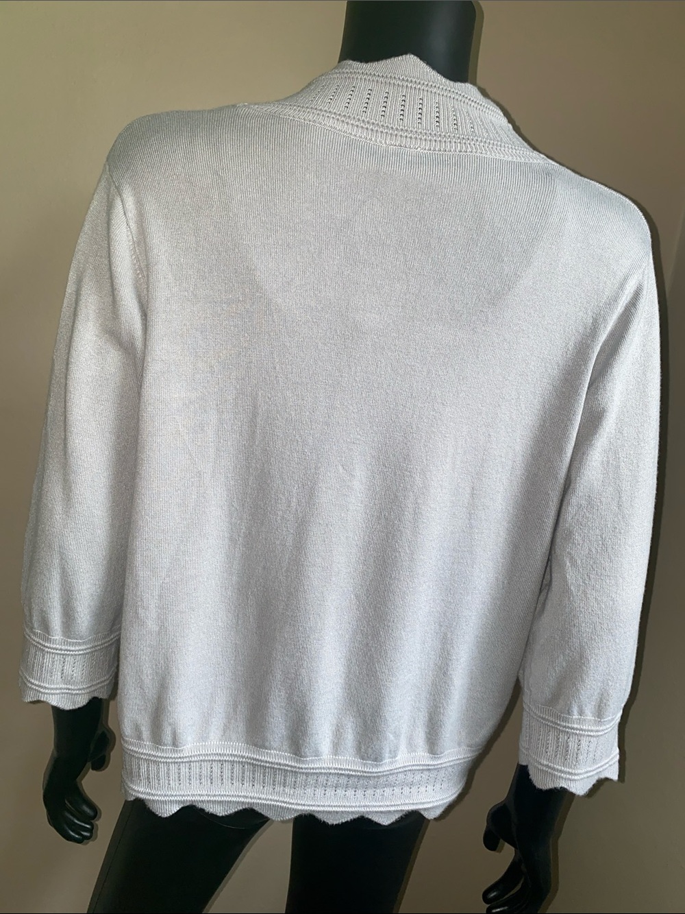 Women's Open-Front Scalloped Trim Cardigan - Light Gray - Picture 7 of 11
